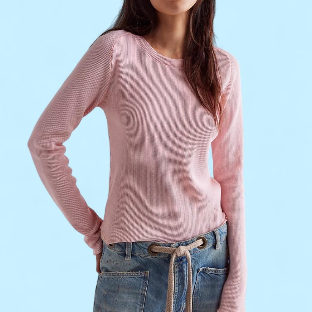 Free People We The Free Easy Does It Long Sleeve Tee in English Rose | Size Med